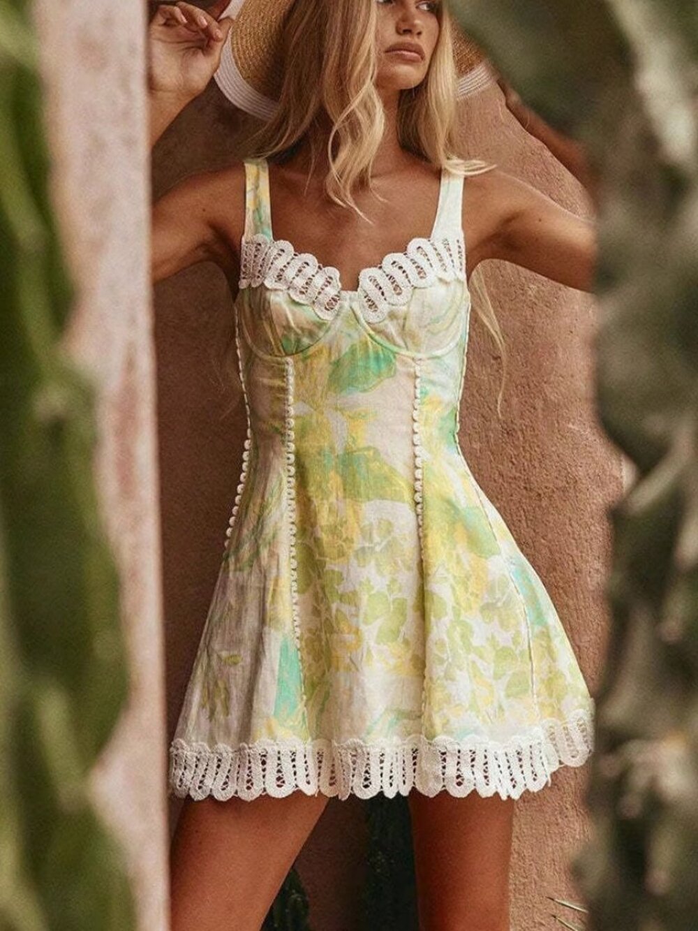 Women's Floral Print Corset Mini Dress - Picture 5 of 8